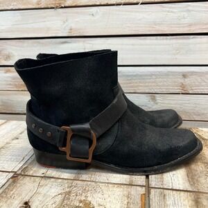 Joe's Saki Black Suede Harness Ankle Boots Leather Strap Moto‎ Western 7.5